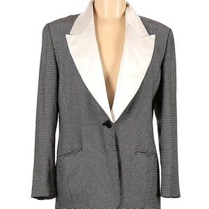 Christian Dior Houndstooth Vintage Blazer Sz 8, Detachable Satin Lapel/Cufflinks
